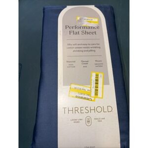Threshold Performance Flat Cotton Sheet Full Metallic Blue 400TC